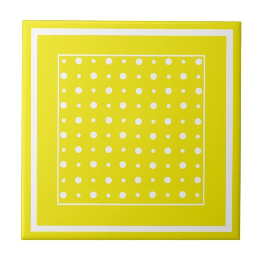 Lemon Yellow Ceramic Tegel, White Polka Dots Tegeltje (Voorkant)