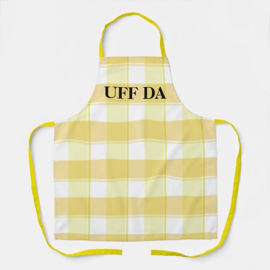 Lemon Yellow Check Farmhouse Uff Da Schort (Voorkant)
