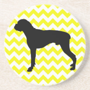 Lemon Yellow Chevron met Boxer Silhouette Zandsteen Onderzetter