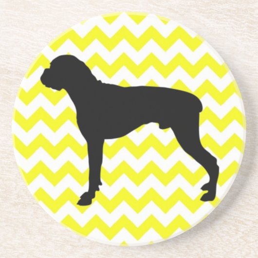 Lemon Yellow Chevron met Boxer Silhouette Zandsteen Onderzetter (Voorkant)