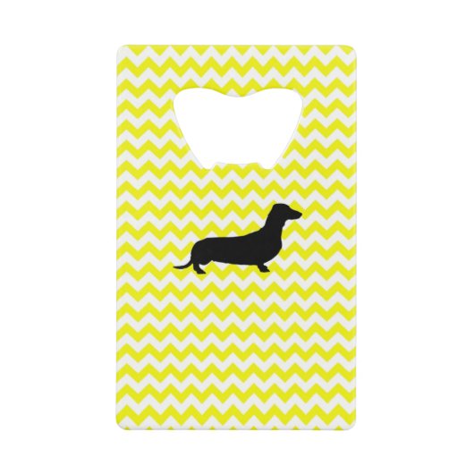 Lemon Yellow Chevron met Dachshund Creditkaart Flessenopener (Voorkant)