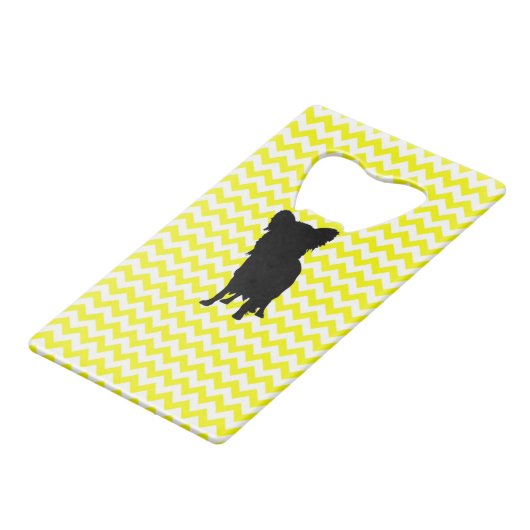 Lemon Yellow Chevron met Yorkie Silhouette Creditkaart Flessenopener (Voorkant Gekanteld)