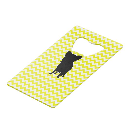 Lemon Yellow Chevron met Yorkie Silhouette Creditkaart Flessenopener (Achterkant Gekanteld)