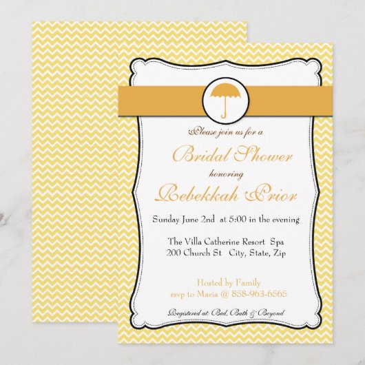 Lemon Yellow Chevron Vrijgezellenfeest Invite Kaart (Voorkant / Achterkant)