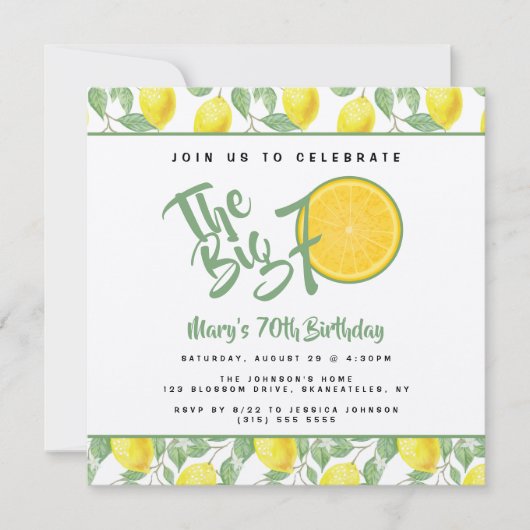 Lemon Yellow Citrus Big 70 Summer Birthday Party Kaart (Voorkant)
