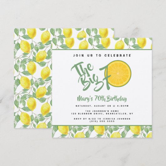 Lemon Yellow Citrus Big 70 Summer Birthday Party Kaart (Voorkant / Achterkant)
