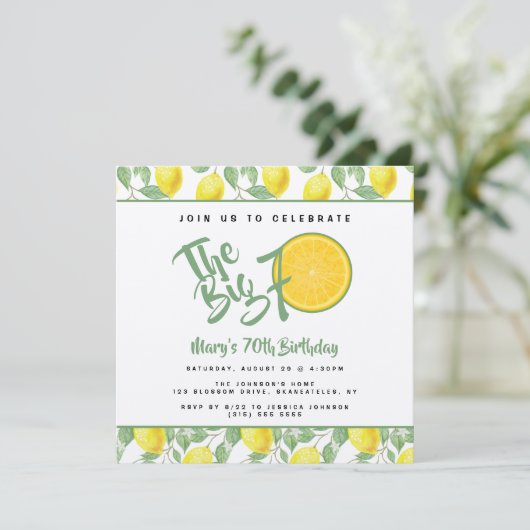 Lemon Yellow Citrus Big 70 Summer Birthday Party Kaart (Staand voorkant)
