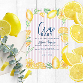Lemon Yellow Citrus Retro Modern Baby Shower Kaart