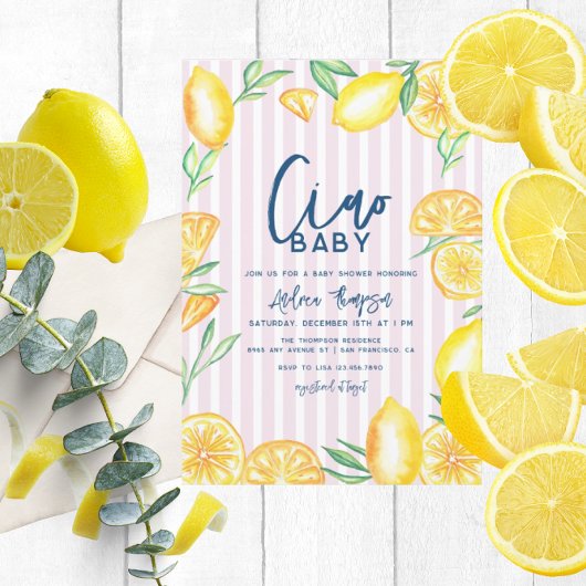 Lemon Yellow Citrus Retro Modern Baby Shower Kaart
