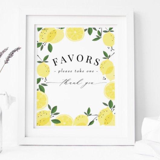 Lemon Yellow Citrus Shower Favors Sign Poster