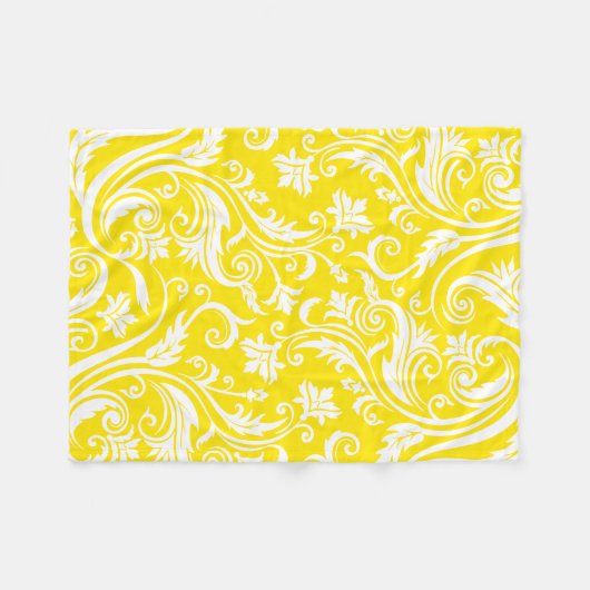 Lemon Yellow Damask Floral Pattern Fleece Deken (Voorkant (Horizontaal))