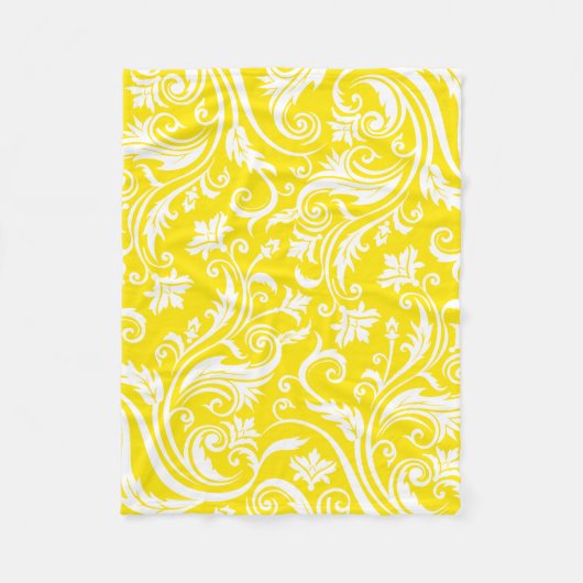 Lemon Yellow Damask Floral Pattern Fleece Deken (Voorkant)