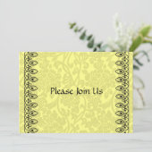 Lemon Yellow Damask uitnodiging (Staand voorkant)