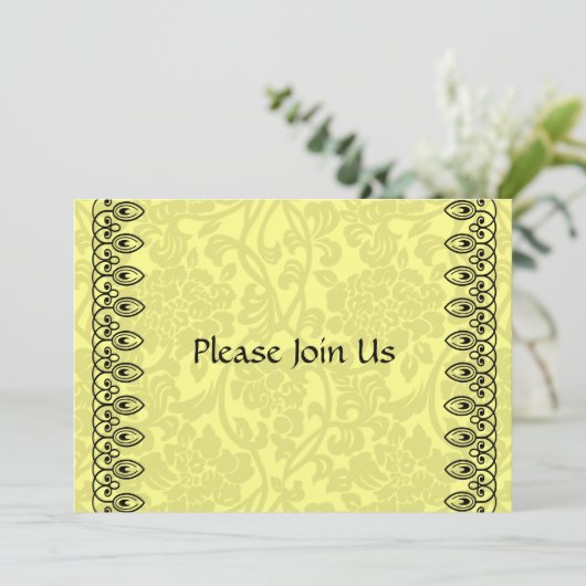 Lemon Yellow Damask uitnodiging (Staand voorkant)