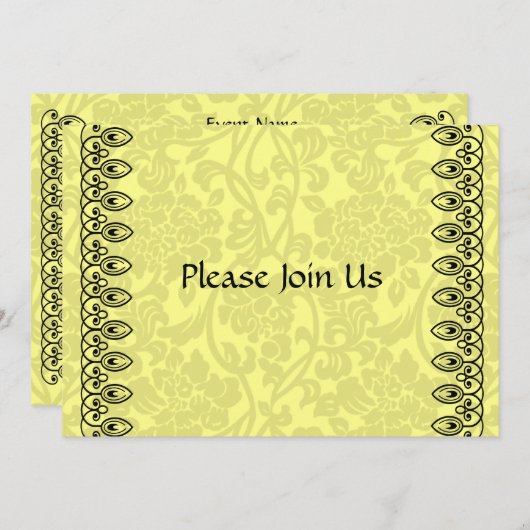 Lemon Yellow Damask uitnodiging (Voorkant / Achterkant)