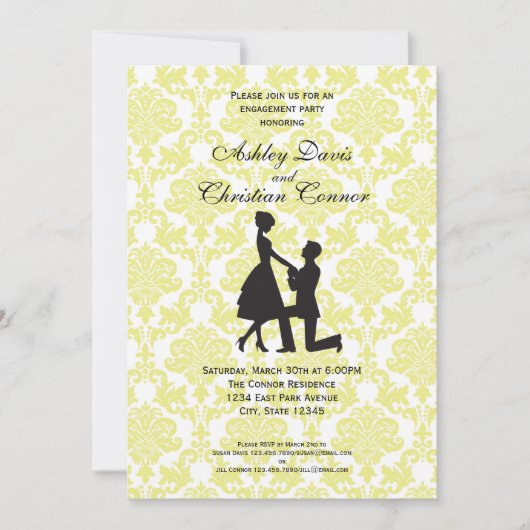 Lemon Yellow Damask-uitnodigingen Kaart (Voorkant)