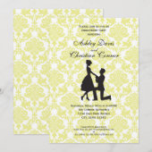 Lemon Yellow Damask-uitnodigingen Kaart (Voorkant / Achterkant)