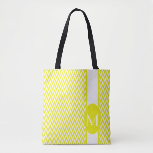 Lemon Yellow Elegant Chevron Design met monogram Tote Bag (Voorkant)