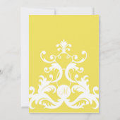 Lemon Yellow Elegant Damask Wedding Invitation Kaart (Achterkant)