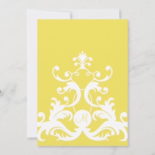 Lemon Yellow Elegant Damask Wedding Invitation Kaart (Achterkant)