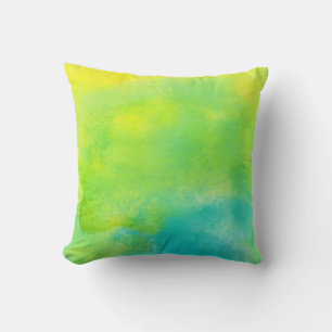 Lemon Yellow en Turquoise Blue Waterverf Kussen