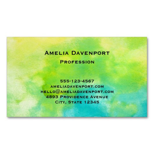 Lemon Yellow en Turquoise Blue Waterverf Magnetisch Visitekaartje (Voorkant)