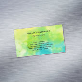 Lemon Yellow en Turquoise Blue Waterverf Magnetisch Visitekaartje (Voorbeeld)