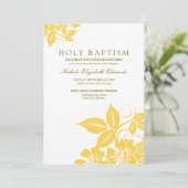 Lemon Yellow Floral Heilige Baptisme Uitnodiging (Staand voorkant)