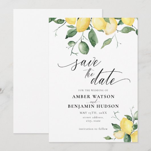 Lemon Yellow Fruit Garden Wedding Save the Date Kaart (Voorkant / Achterkant)