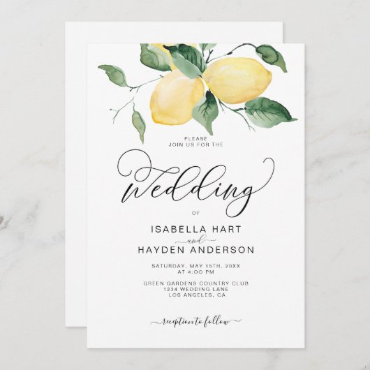 Lemon Yellow Garden Summer Botanical Boho Wedding Kaart (Voorkant / Achterkant)