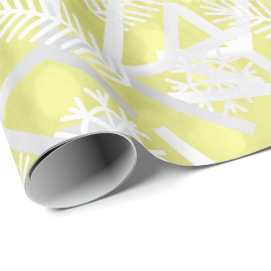 Lemon Yellow Glitter Kerstfeestdag Snowflakes Cadeaupapier (Rol Hoek)