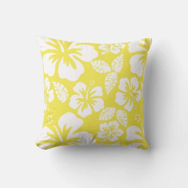 Lemon Yellow Hawaiian Tropical Hibiscus Kussen (Voorkant)