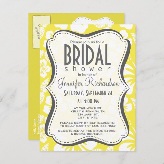 Lemon Yellow Hawaiian Tropical Hibiscus Uitnodiging Briefkaart (Voorkant / Achterkant)