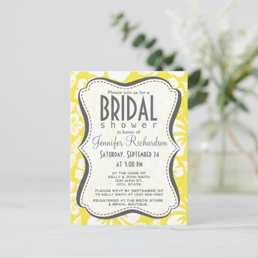 Lemon Yellow Hawaiian Tropical Hibiscus Uitnodiging Briefkaart (Staand voorkant)