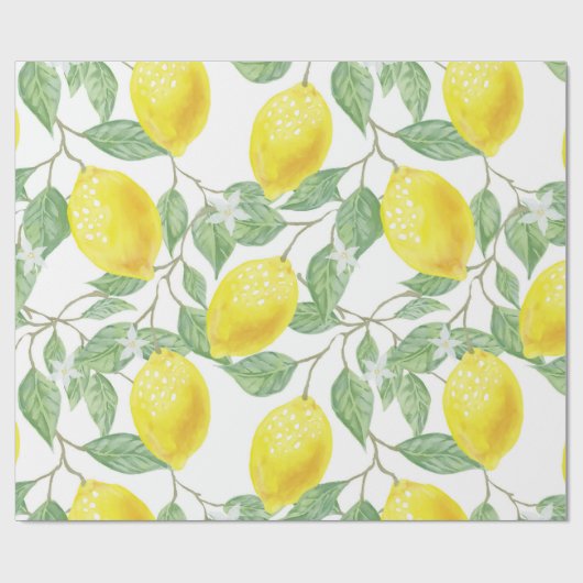 Lemon Yellow Leaves Green Pattern Cadeaupapier (Vlak)