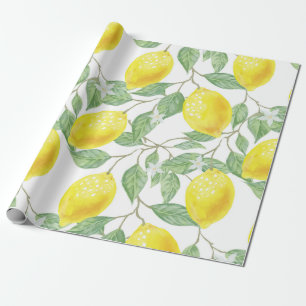 Lemon Yellow Leaves Green Pattern Cadeaupapier