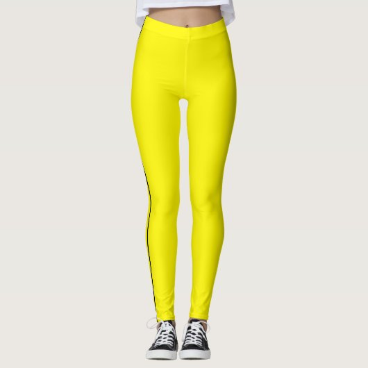 Lemon Yellow Leggings with Black Side Stripe (Voorkant)