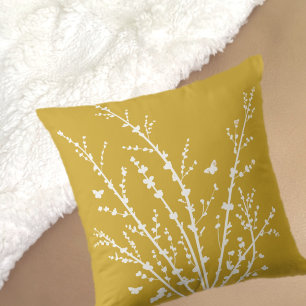 Lemon Yellow Minimal Butterflies en Branches Kussen