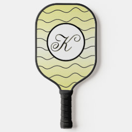 Lemon Yellow Name Initial Black Calligraphy Text Pickleball Paddle