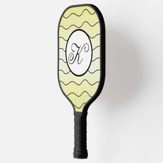 Lemon Yellow Name Initial Black Calligraphy Text Pickleball Paddle (Links)