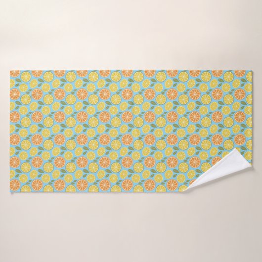 Lemon yellow orange  Pattern blue name Bad Handdoek (Badhanddoek)