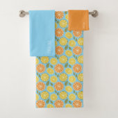 Lemon yellow orange  Pattern blue name Bad Handdoek (Insitu)