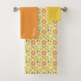 Lemon yellow orange  Pattern white name Bad Handdoek