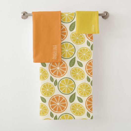 Lemon yellow orange Pattern white name Bad Handdoek (Insitu)