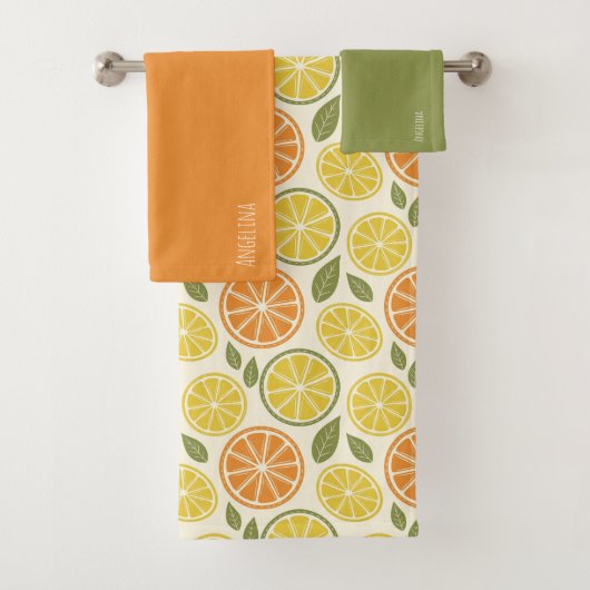 Lemon yellow orange Pattern white name Bad Handdoek (Insitu)