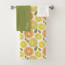 Lemon yellow orange  Pattern white name Bad Handdoek
