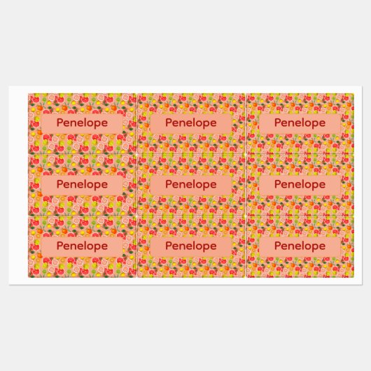 Lemon yellow pink pattern Labels with name (Vel)