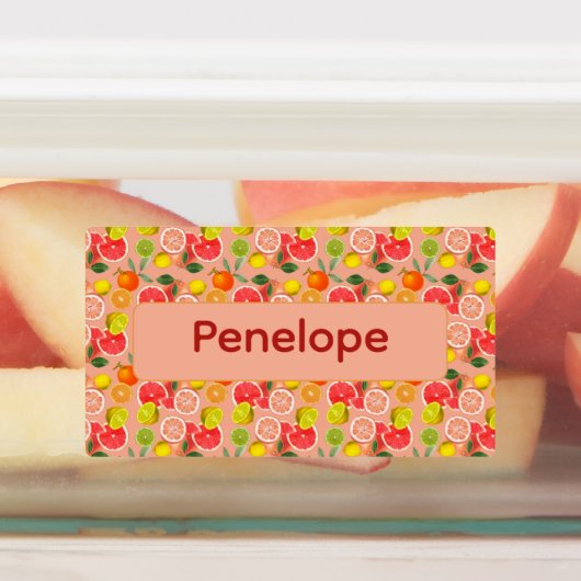 Lemon yellow pink pattern Labels with name (Aangebracht)