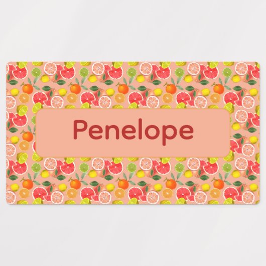 Lemon yellow pink pattern Labels with name (Design 2)