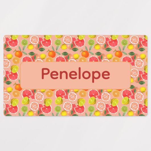 Lemon yellow pink pattern Labels with name (Design 1)